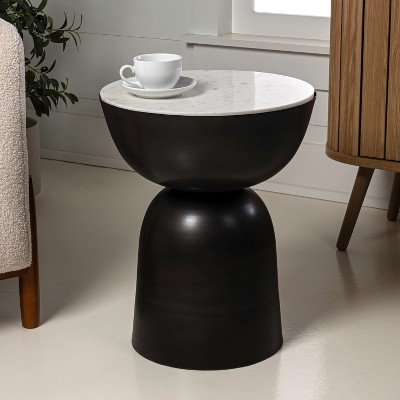 JONATHAN Y Atarah 20" Contemporary Natural Marble/Metal Handmade Hourglass End Table