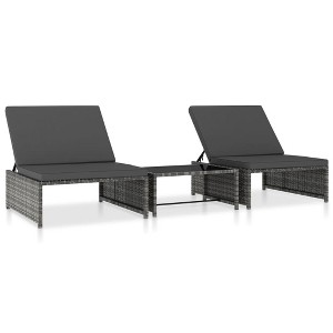 vidaXL Sun Loungers 2 pcs with Table Poly Rattan Gray - 1 of 4