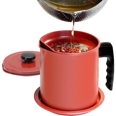 Bacon Grease Container with Fine Mesh Strainer, 1.3L Iron Cooking Oil Can with Removable Tray