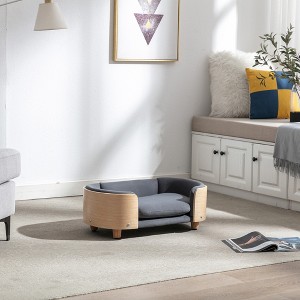 Grungis Oval Velvet Dog Bed with Solid Wood Legs and Bent Wood Back,Pet Bed Sofa for Small and Medium Dogs - 1 of 4