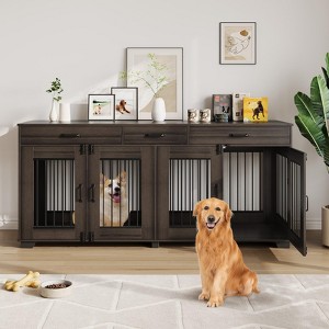 ODK 71" Large Dog Crate Furniture for 2 Dogs with 3 Drawers, Heavy Duty Double Indoor Dog Kennel and TV Stand for Medium Large Dogs - 1 of 4