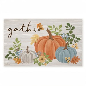 Stupell Industries Gather Welcome Autumn Pumpkins Printed Outdoor Door Mat, design by Cat Thurman Designs, 18"x30" - 1 of 4