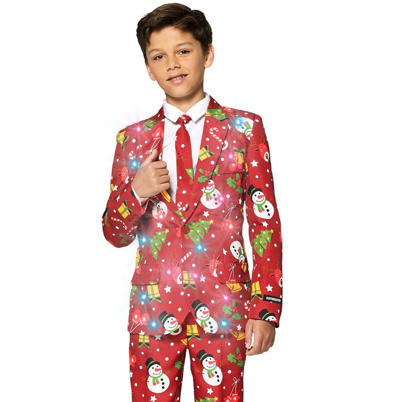 Suitmeister Boys Christmas Suit - Christmas Red Icons Light Up - Red, 3 of 6