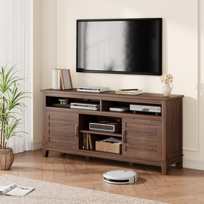Modern TV Stand for 65 Inch, TV Semi-Open Double Door Cabinet with Adjustable Shelves