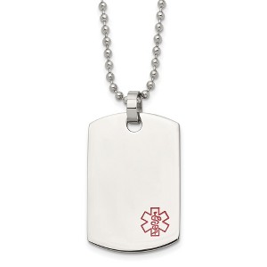 Black Bow Jewelry Stainless Steel Polished Medical Dog Tag Necklace - 24 Inch - 1 of 4