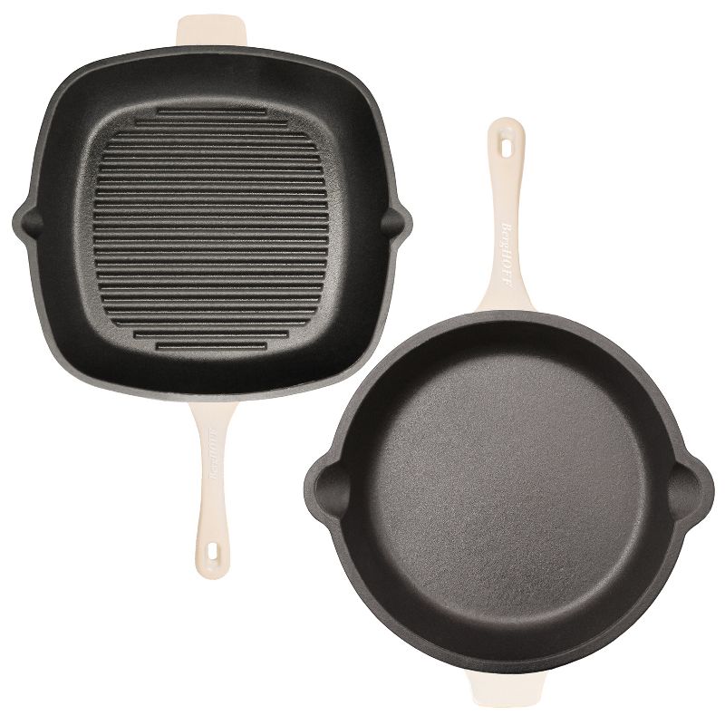 BergHOFF Neo 3Pc Cast Iron Cookware Set, Fry Pan 10", Square Grill Pan 11" & Slotted Steak Press, 2 of 13