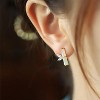 Asymmetric Bamboo Leaf Stud Earrings with Crystal, 925 Sterling Silver & Gold Plated. - 2 of 4