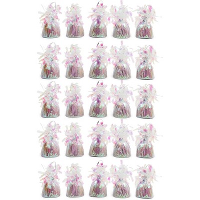 Blue Panda 15-Pack Holographic Tinsel Balloon Weights for Iridescent Birthday Party Supplies and Decorations, 6 oz, 4.5 in.