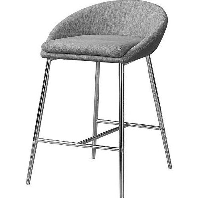 Monarch Specialties Bar Stool Set Of 2 Counter Height Kitchen Chrome Metal Grey Fabric Contemporary Modern