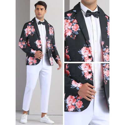 Lars Amadeus Men's Slim Fit Dress Party Flower Printed Floral Sport Coats Black Small — фото 5