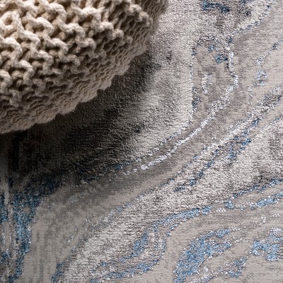 Abstract Swirl Marbled 4' x 6' Gray Synthetic Area Rug