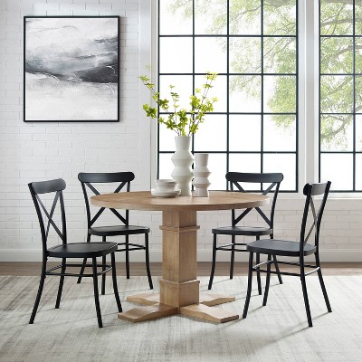Rustic Brown and Matte Black 5-Piece Round Dining Set with Camille Chairs