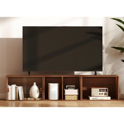 Skyzoo DIY Stackable 3 Cube Wooden TV stand, Multi-functional Storage Cabinet Cube for Living Room,Mid-Century Modern,Walnut