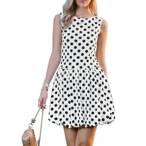 INSPIRE CHIC Women's Polka Dot Summer Sleeveless Ruffle Hem Crew Neck A-Line Mini Dresses - 1 of 4