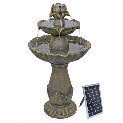 Alpine Corporation 34" Polyresin Solar Tan Flower Style Tiered Fountain