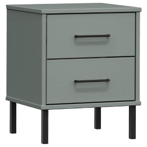 vidaXL Nightstand Storage Bedside Table with 2 Drawers Solid Pine Wood OSLO - Gray - 1 of 4