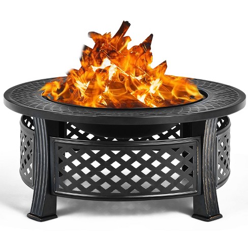 Yaheetech 32in Fire Pit Outdoor Wood Burning Firepits Outdoor Fireplace  with 18.5 Inch Swivel Cooking Grill Grate & Poker Fire Bowl for Camping