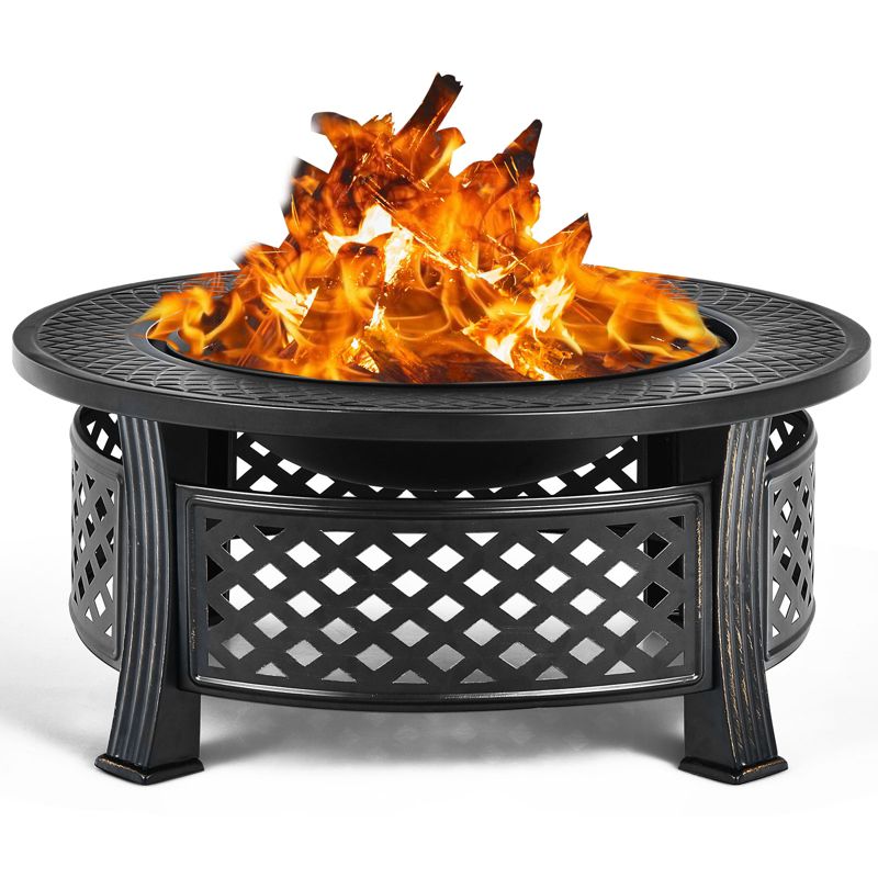 Tangkula 3-in-1 Round Fire Pit Set 32 Inch Round Wood Burning Firepit Table Multifunctional Metal Firepit Stove, 1 of 9