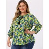 Agnes Orinda Women's Plus Size Floral Print Self Tie Neck 3/4 Sleeves Boho Blouses - 2 of 4
