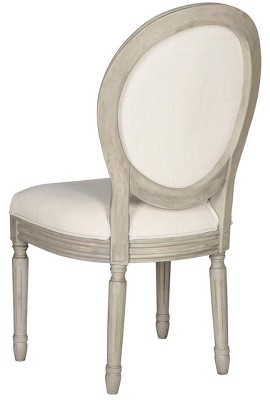 Beige Linen Upholstered Side Chair with Wood Carved Legs - Set of 2