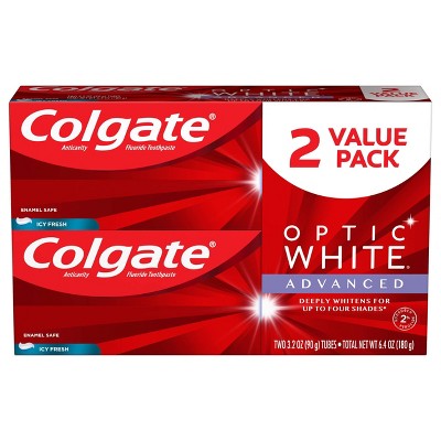 Colgate Optic White Advanced Teeth Whitening Toothpaste - Icy Fresh - 3.2oz/2pk