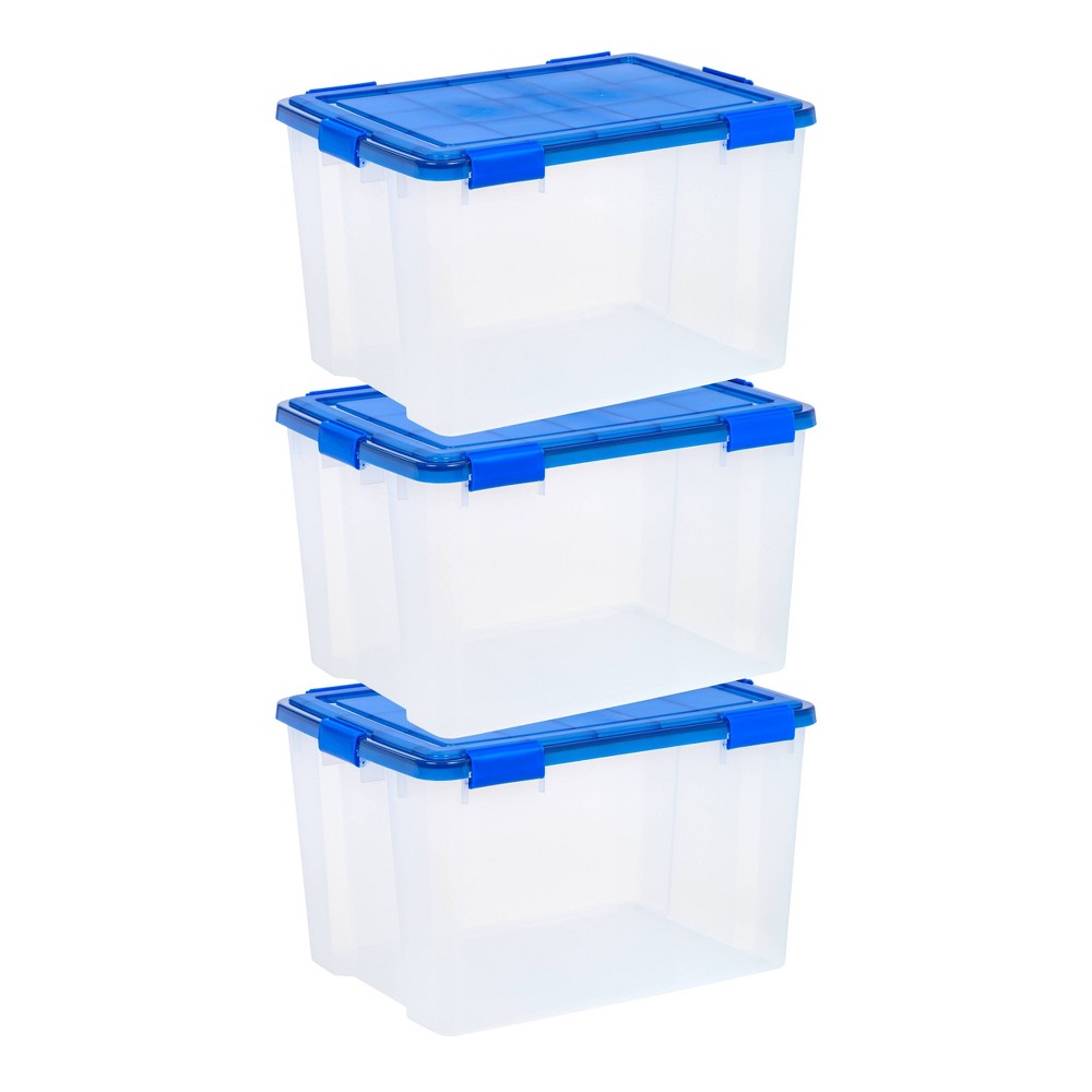 IRIS 74qt 3pk WeatherPro Plastic Storage Bin with Lid: Stackable, Transparent, Airtight, Universal Storage