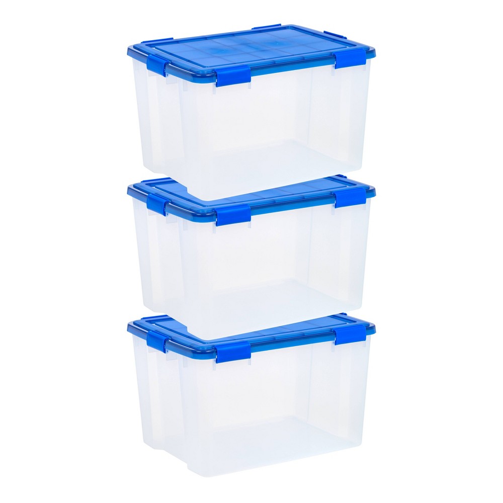 Photos - Clothes Drawer Organiser IRIS 74qt 3pk WeatherPro Plastic Storage Bin with Lid 