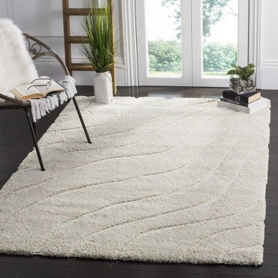 Off-White Rectangular High Pile Shag Area Rug