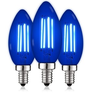 Luxrite E12 LED Filament Blue Light Bulb, 4.5W (40W Equivalent), Colored Glass Candelabra Bulb, UL Listed, E12 Base, Indoor Outdoor 3 Pack - 1 of 4