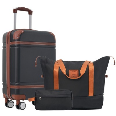 3-Piece Hardshell Luggage Sets With Bags Carry-On Suitcase Double Spinner Wheels With Tsa Lock,Single Vintage Luggage 20 In-Cuddlewood