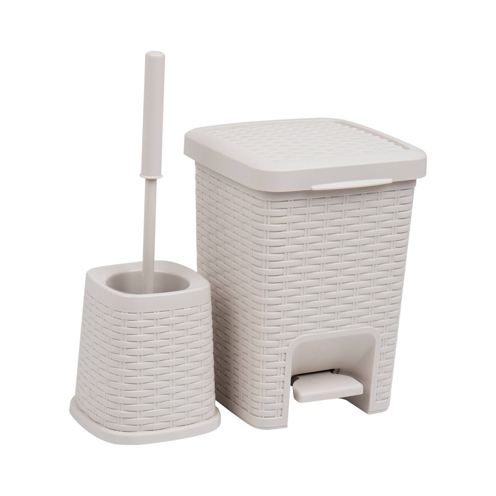 Photos - Waste Bin Square Wastepaper Basket and Toilet Brush Set Ivory - Mind Reader