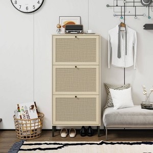 Vatros Rattan 3 Door Shoe Rack Freestanding Modern Shoe Storage Cabinet - 1 of 4