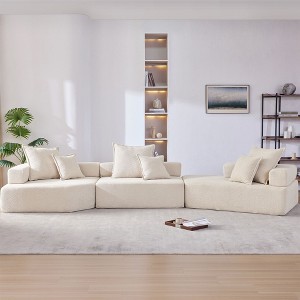 Luxury Oversized Modular Sofa: Boucle Floor Couch Set, Convertible Compressed Design, Spacious Foam-Filled, 3 PC Free Combo for Living Room - 1 of 4