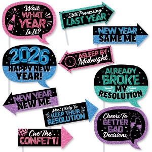 Big Dot of Happiness Funny Colorful New Year Photo Props, 2026 New Year's Eve Party Decor, NYE Midnight Photo Booth Props Kit – 10 Count Selfie Sticks - 1 of 4