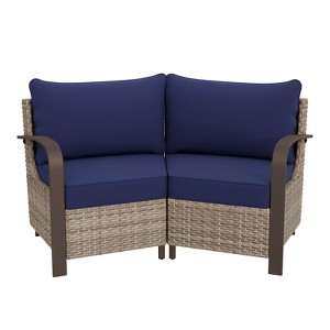 EAGLE PEAK Coastal Vista Patio Outdoor Wicker Love Seat, Patio Conversation Set Wicker Rattan Sofa Chair Set - 1 of 4