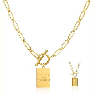 Chunky Cross Pendant Necklace, 14K Gold/Silver Plated Paperclip Chain with Toggle Clasp - 1 of 4