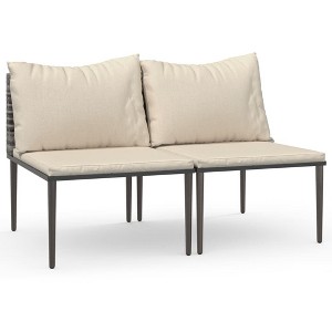 vidaXL Garden Middle Sofa Set of 2 Grey with Beige Cushions - 1 of 4