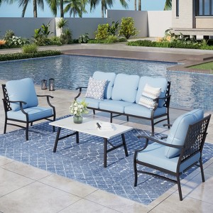 Captiva Designs 4pc Extra Large Metal Patio Outdoor Conversation Set with Armchairs for Garden, Poolside, Backyard - 1 of 4