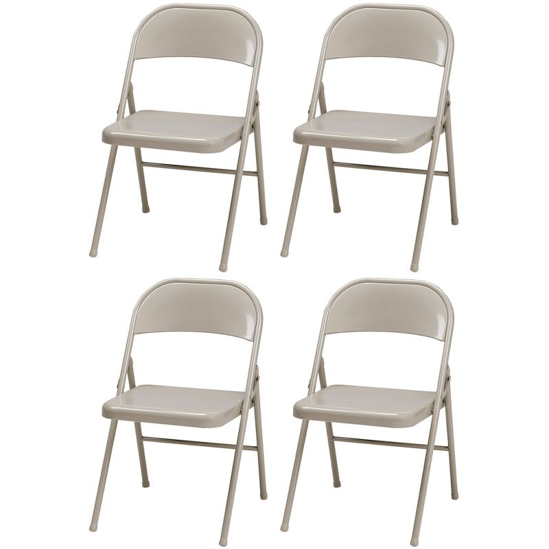 MECO Sudden Comfort All Steel Folding Chair Set with Steel Frame and Contoured Backrest for Indoor or Outdoor Events, Buff (Set of 4), 1 of 5