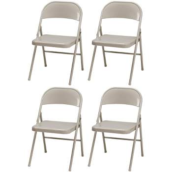MECO Sudden Comfort All Steel Folding Chair Set with Steel Frame and Contoured Backrest for Indoor or Outdoor Events, Buff (Set of 4)
