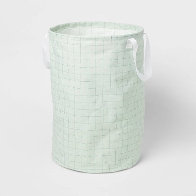 Scrunchable Round Laundry Hamper Green Stitch Grid - Brightroom&#8482;