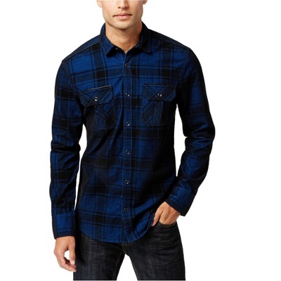 I.N.C International Concepts Mens Plaid Button Up Shirt, Blue, Small
