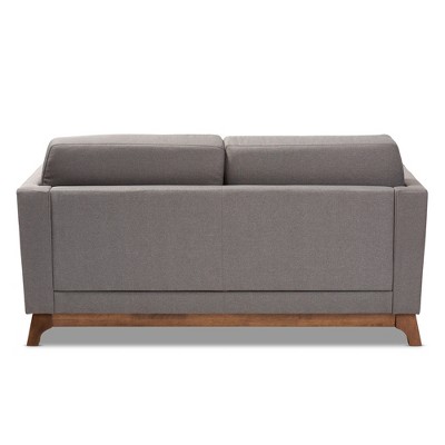 Sava Gray Fabric Upholstered Walnut Wood 2-Seater Loveseat