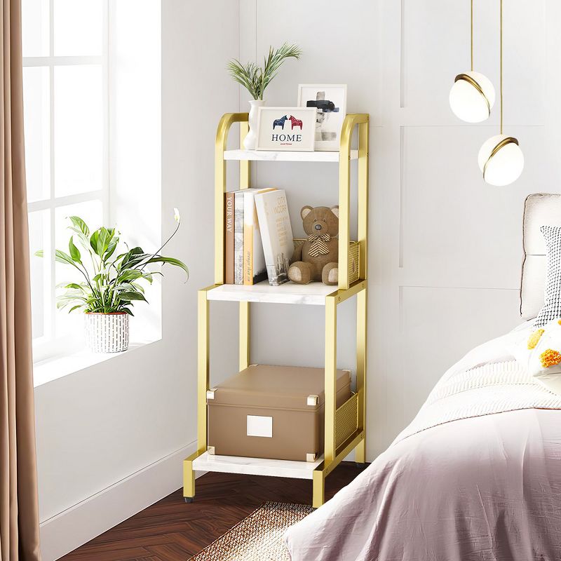 Whizmax 3 Tier Bookshelf, Modern Shelf Open Display Rack for Bedroom Living Room and Home Office, Gold, 3 of 9