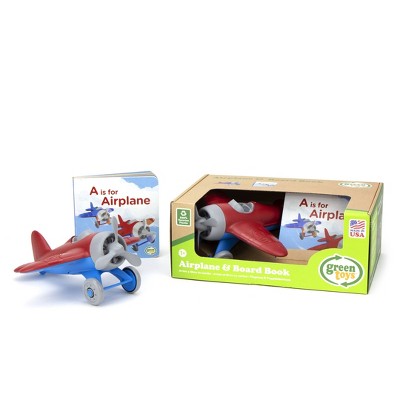 green toys airplane and board book