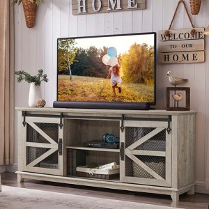OKD 66" Farmhouse TV Stand w/Sliding Barn Door, TV Console for 75 Inch TV - 1 of 4