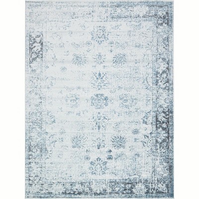 Light Blue Rectangular Synthetic Stain-Resistant Area Rug