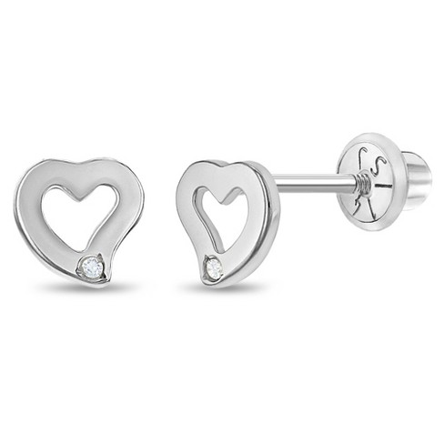 Girls' Bezel Cz Heart Screw Back 14k Gold Earrings - In Season Jewelry :  Target