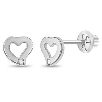 Baby Girls' Open Heart Diamond Screw Back 14k Gold Earrings - In Season Jewelry