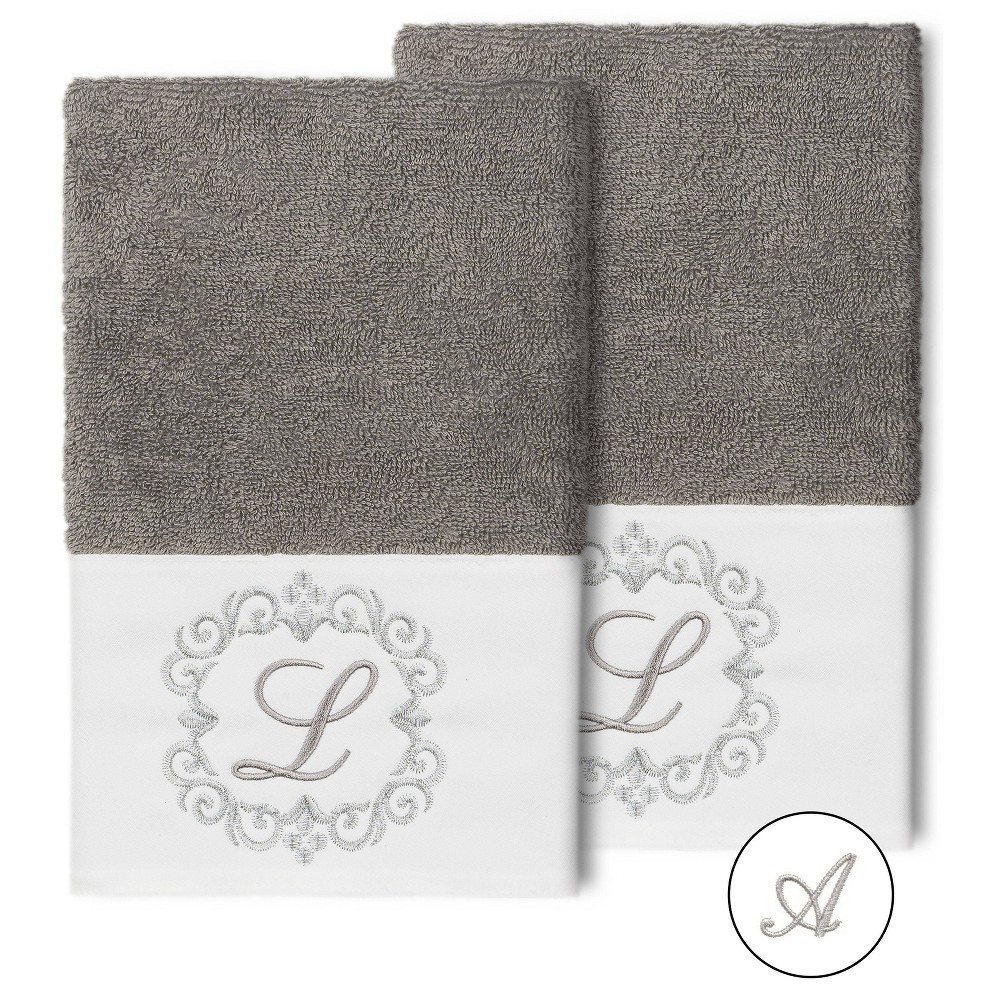 Photos - Towel Set of 2 Monogrammed Hand  Dark Gray/A - Linum Home Textiles